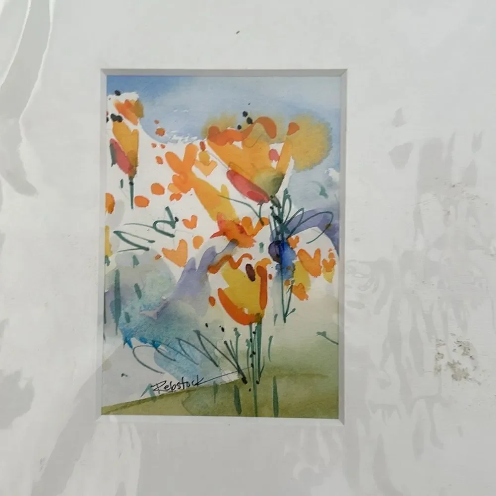 Marsha Rebstock Original Poppy Fields H20 Fliral Art 11”x14”
